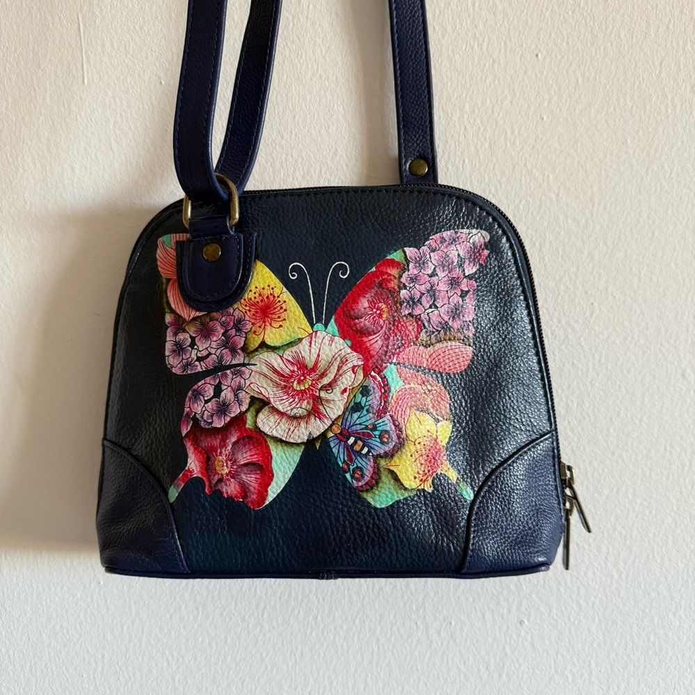 COPY - NEW Anuschka Hand Painted BUTTERFLY Genuine Leather Shoulder Bag Purse